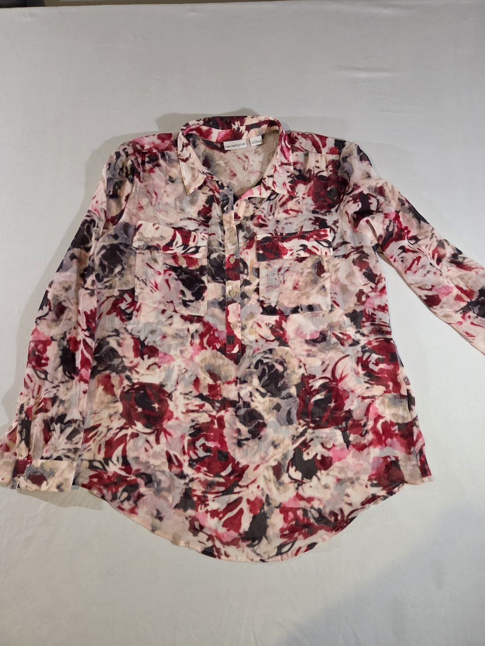 Liz Claiborne Floral Button-Front Blouse - Red, Pink, Black